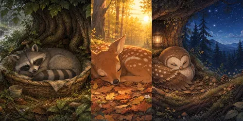Sleepy Forest Animals Cozy Anime Art generated by chatgpt-image