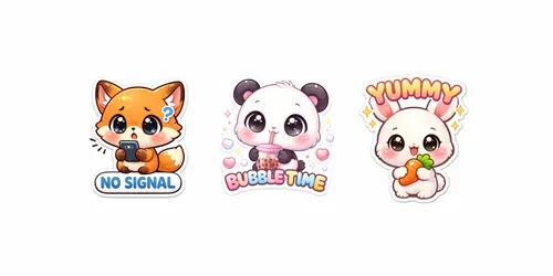 Cute Kawaii Chibi Animal Stickers Texts generated by chatgpt-image