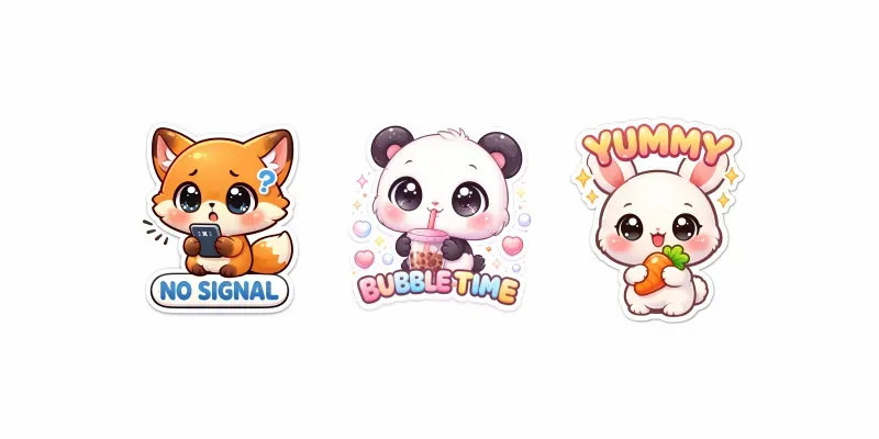 Cute Kawaii Chibi Animal Stickers Texts generated by undefined
