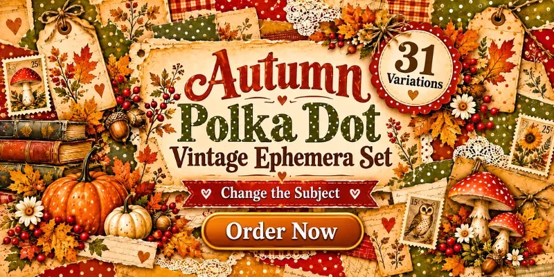 Autumn Polka Dot Vintage Ephemera Sets