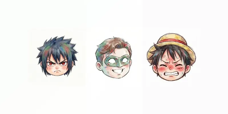 Chibi Head Watercolor Sketch Icons generated by undefined