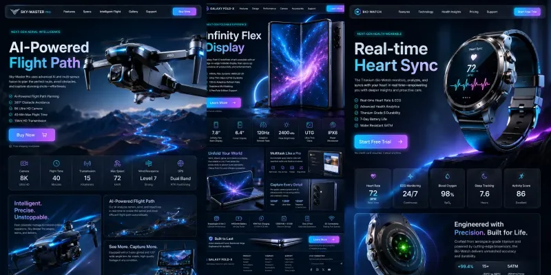 Tech Gadget Landing Page UI Layouts generated by undefined