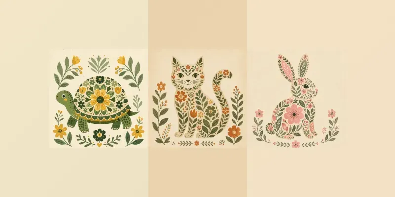Folk Floral Animal Art generated by undefined