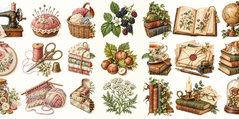 Cottagecore Botanical Clipart Sets