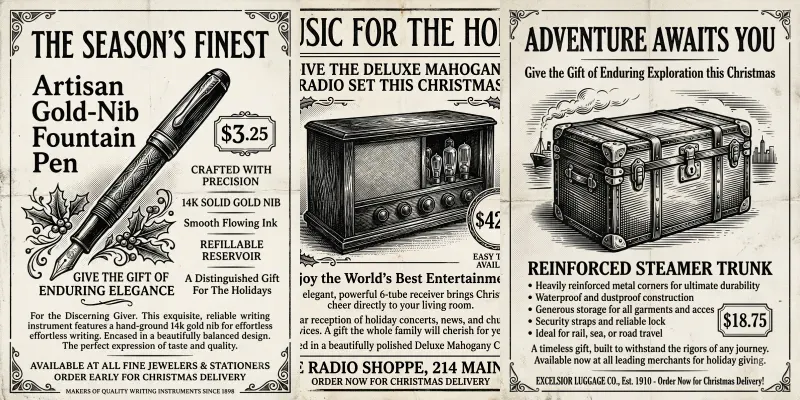 1920s Vintage Christmas News Ad Assets generated by undefined
