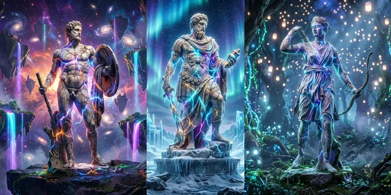 Neon Fractured Mythic Statues generated by undefined
