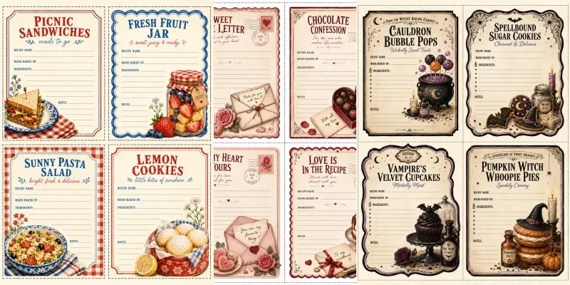 Printable Recipe Card Sheet Junk Journals generated by undefined