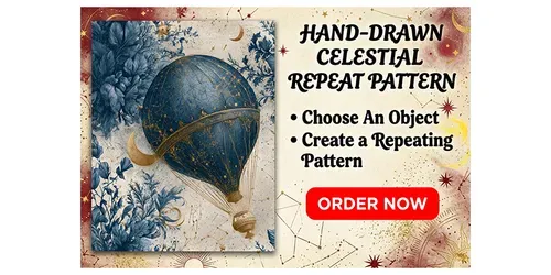 Handdrawn Celestial Repeat Patterns generated by midjourney
