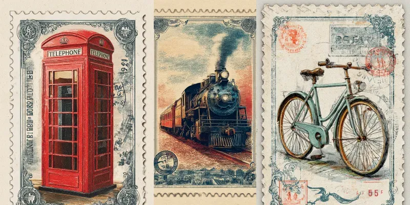 Vintage Gouache Postage Stamps generated by undefined