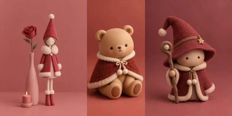 Minimalist Crimson Clay Figurines