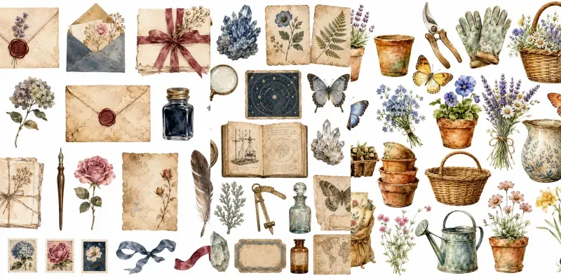 Vintage Watercolor Ephemera generated by undefined