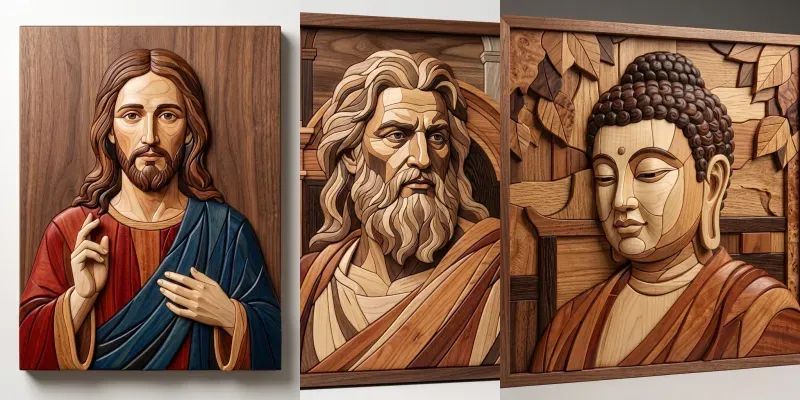 Photos To Wooden Intarsia Artworks generated by undefined