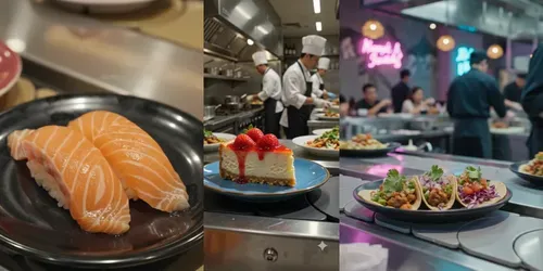 Conveyor Belt Restaurant Foods generated by veo