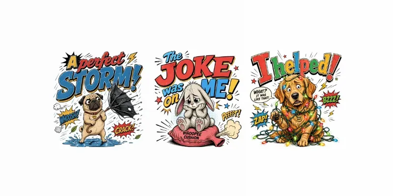 Humorous Comicstyle Graphic Tee Designs generated by undefined