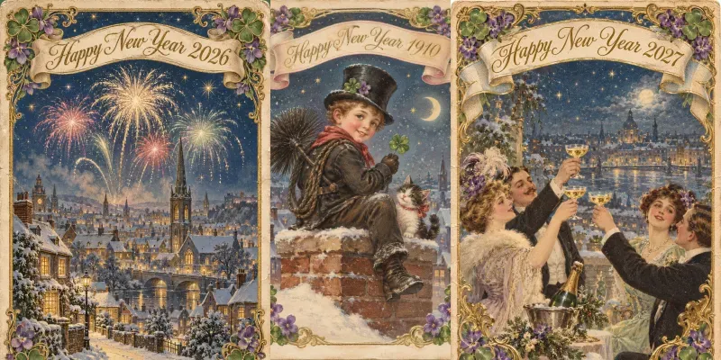 New Year Greeting Postcard Art