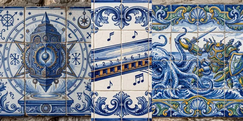 Handpainted Azulejo Tile Art generated by undefined