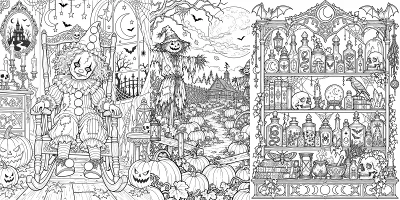 Creepy Halloween Adult Coloring Pages
