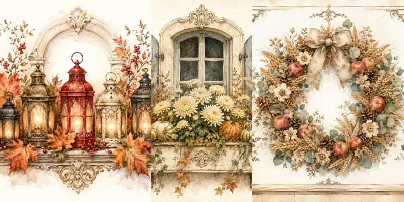 Vintage Autumn Storybook Gardens generated by undefined