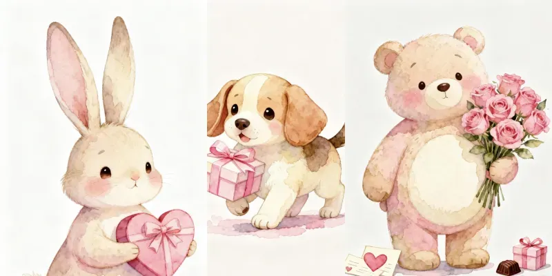 Valentines Day Cute Animal Clipart generated by undefined