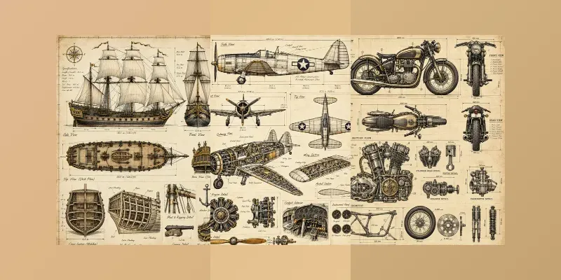 Vintage Technical Blueprint Art
