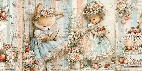 Cottagecore Strawberry Junk Journal Pages generated by midjourney