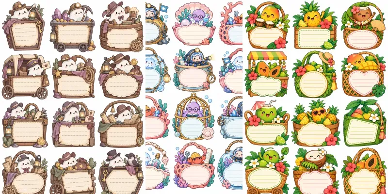 Kawaii Basket Memo Clipart Sheets
