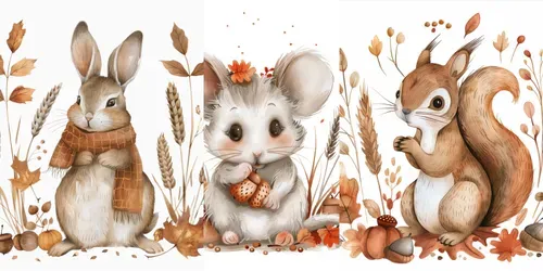 Autumn Woodland Animals Clipart generated by midjourney