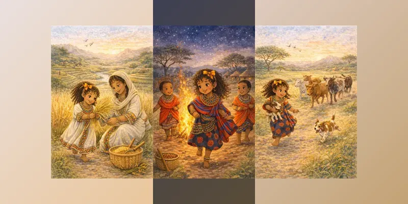 African Village Storybook Scenes generated by undefined