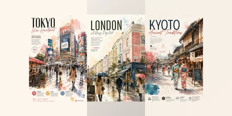 Aesthetic Watercolor Travel Poster Art generated by undefined