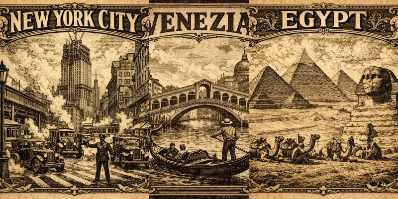 Vintage Woodcut Travel Art generated by undefined