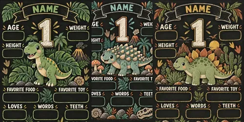 Dinosaur 1st Birthday Milestone Posters generated by chatgpt-image