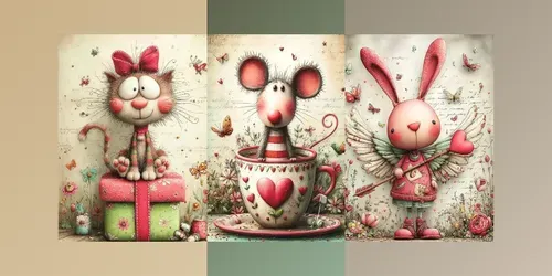 Whimsical Valentine Animals Mixed Media generated by midjourney