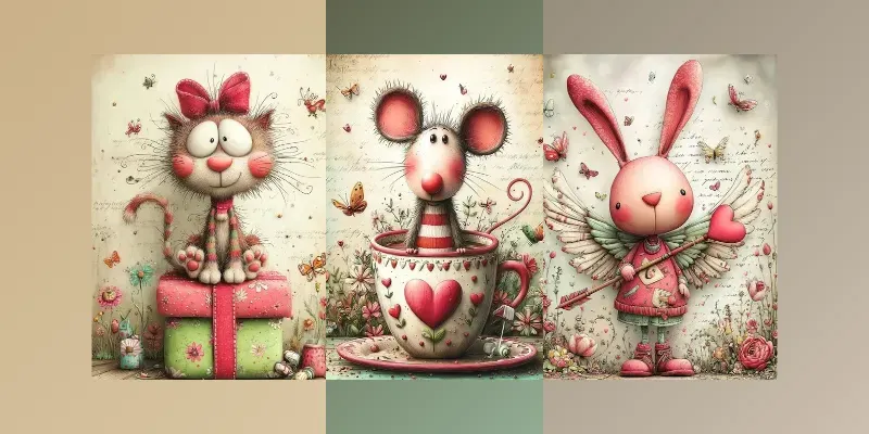 Whimsical Valentine Animals Mixed Media generated by undefined