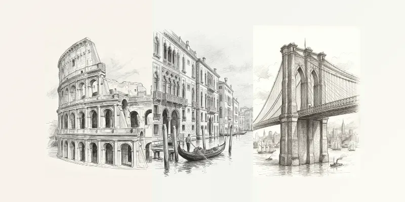 Vintage Landmark City Pencil Sketches generated by undefined