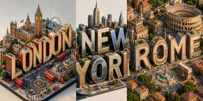 3D Isometric City Typography Art generated by undefined