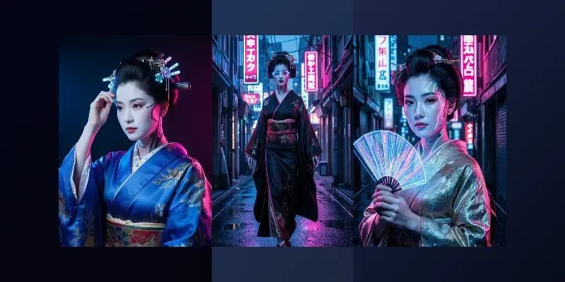 Neo Tokyo Cybernetic Geisha Portraits generated by undefined