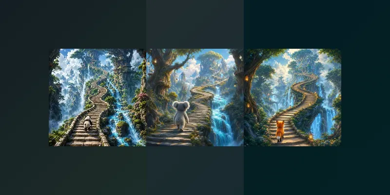 Cute Animals On Magical Stairways generated by undefined