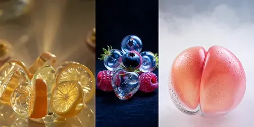 ASMR Hyperrealistic Glass Fruits generated by grok-video