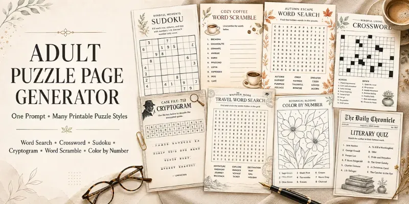 Adult Printable Puzzle Game Pages generated by undefined