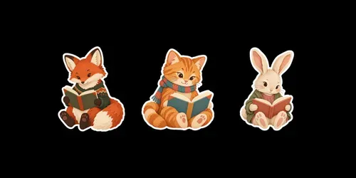 Sticker Designs Cozy Reading Animals generated by chatgpt-image