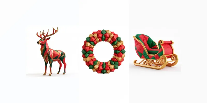 Low Poly Christmas Cliparts
