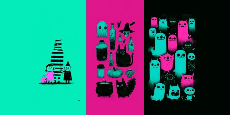 Neon Spookycute Halloween Illustrations