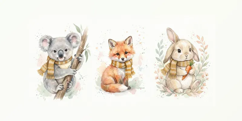 Cozy Watercolor Nursery Animal Portraits