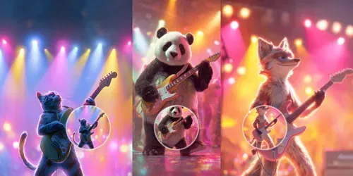Animals Playing Guitar In Bright Concert generated by midjourney-video