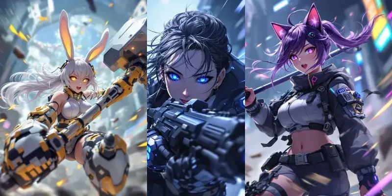 Cyberpunk Anime Girls With Dynamic Poses generated by undefined