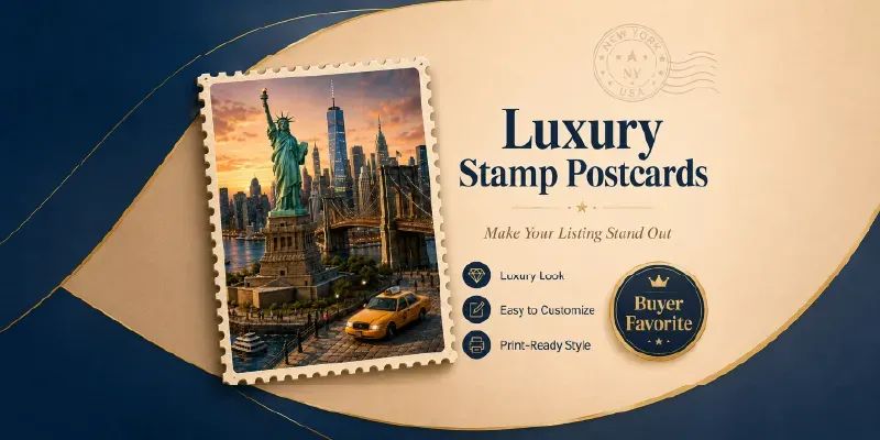 Luxury Travel Stamp Postcards generated by undefined