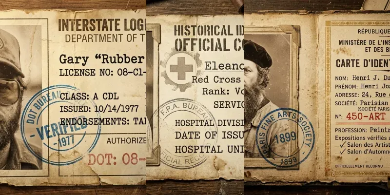 Realistic Vintage Id History Cards generated by undefined