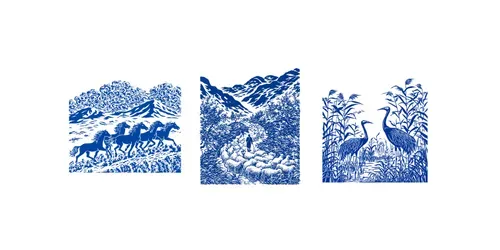 Bold Blue Woodcut Illustrations generated by midjourney