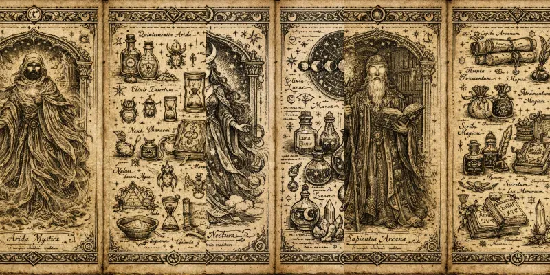 Vintage Witchcraft Grimoire Illustrations generated by undefined