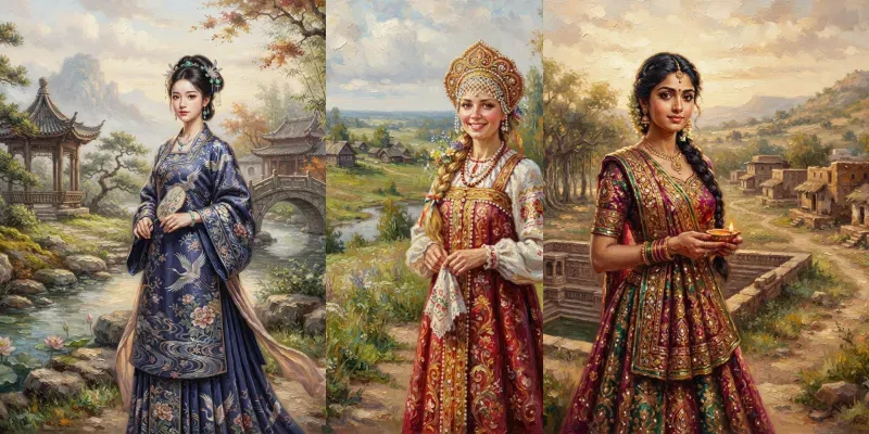 Traditional Cultural Attire Oil Paintings generated by undefined